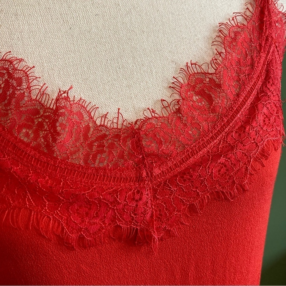 Red Lace Trim Cami Top - Picture 3 of 8